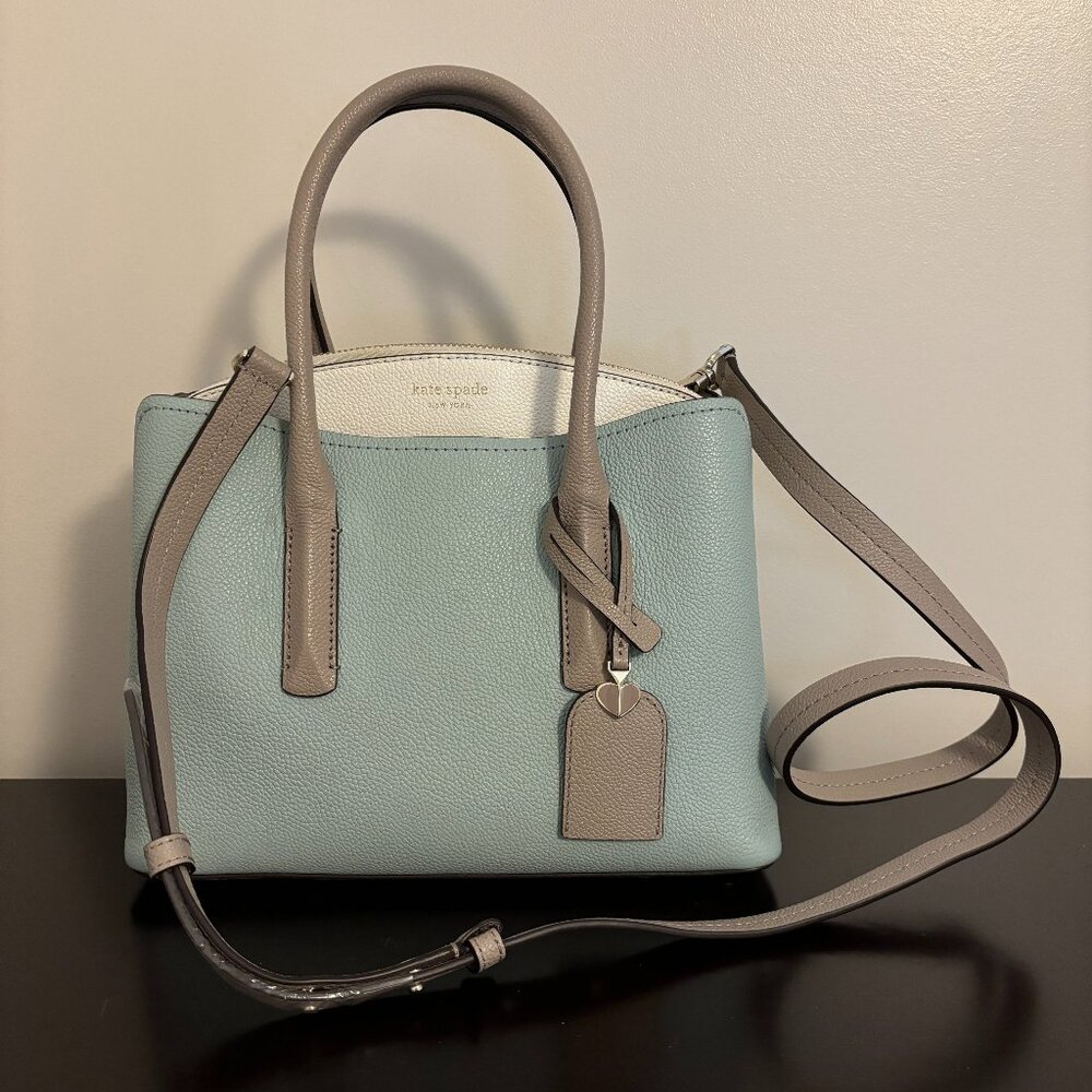 Kate Spade Medium Margaux Gray Blue White Leather Satchel